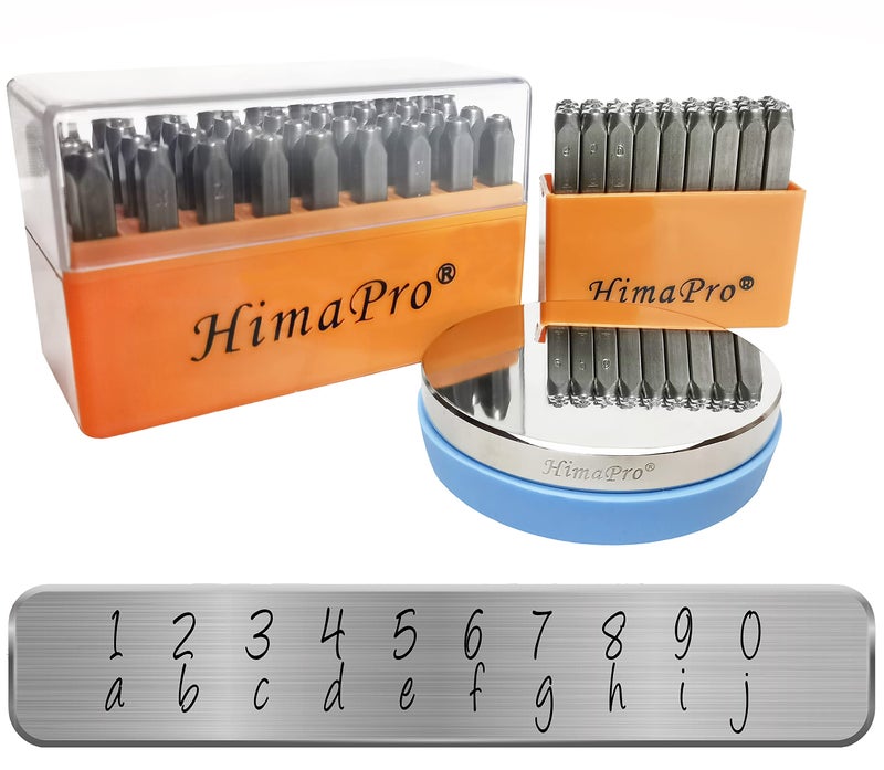 HimaPro 1/8''(3mm) 63 PCs Artistic Styled Number and Letter Metal Stamp Kit('A'-'Z', 'a'-'z', '0'-'9') with 3'' No-Rebound Steel Bench Block - Image 3